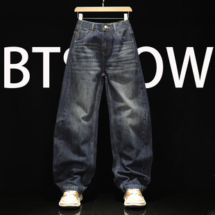 青春潮流松紧腰纽扣拉链直筒阔腿休闲裤 弯刀裤 男式 秋冬全棉牛仔裤