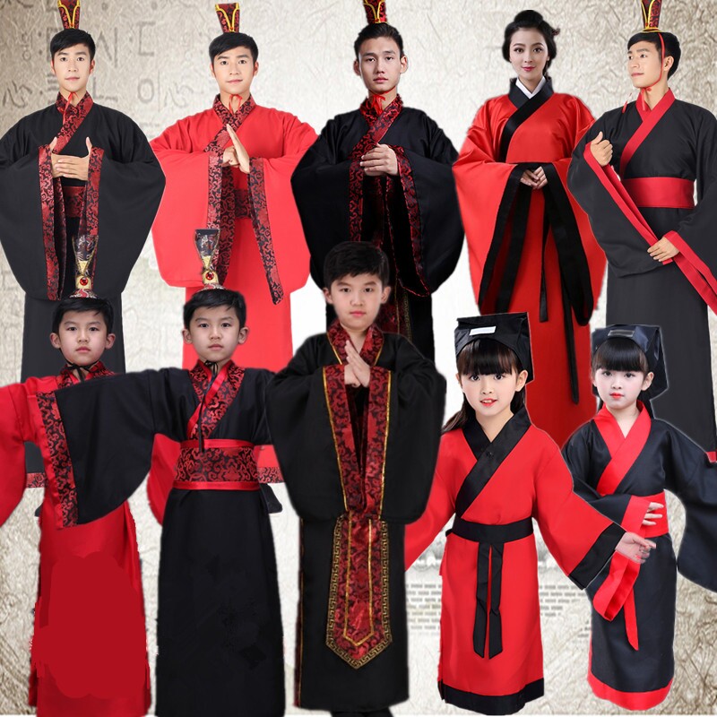 清明节儿童国学汉服弟子规朗诵服古装直裾成人礼服祭祀祭孔子服装