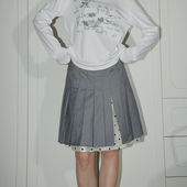 法式 UNNNSAD 波点圆舞曲 前缝开叉百褶裙简约A字双层半裙