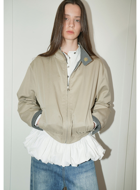 UNNNSAD 撞色格纹立领外套 时髦双面穿宽松飞行夹克 天丝系列