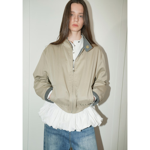 UNNNSAD 撞色格纹立领外套 时髦双面穿宽松飞行夹克 天丝系列