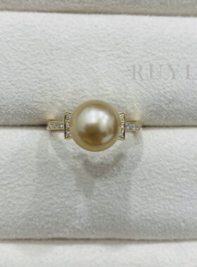 专柜高品质厚金版定制/18k黄金钻石/天然海水南洋金珍珠戒指T家