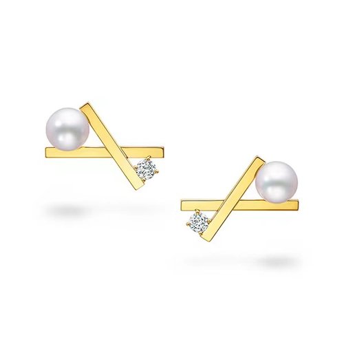 代购TASAKI塔思琦 balance cross系列 钻石akoya珍珠 耳钉耳环