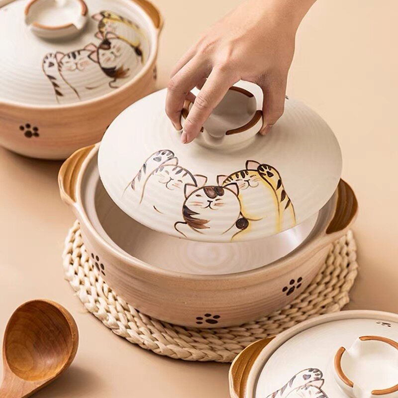 万土烧福猫砂锅家用炖汤土锅煮粥耐高温明火正品陶瓷日式煲仔饭