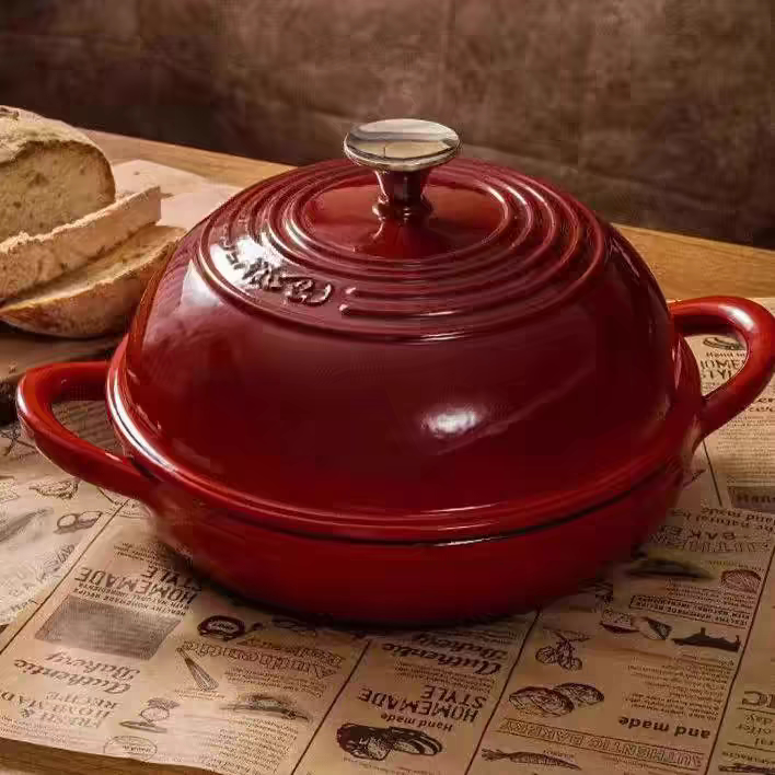 出口铸铁珐琅烤面包欧包锅生铁浅干锅不粘烘培欧包锅烤箱燃气通用