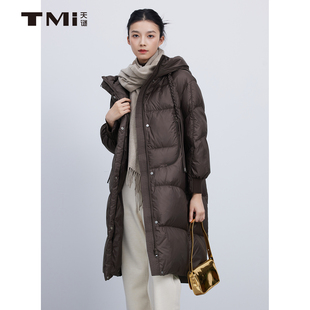 TMi254007 女装 天谜连帽高领羽绒服白鸭绒中长款 气质外套2025冬季