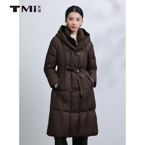 天谜气质连帽中长款羽绒服