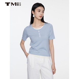 天谜休闲百搭针织衫假两件短袖弹力冰丝2025夏季女装TMi252058
