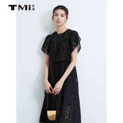 天谜法式蕾丝优雅两件套连衣裙