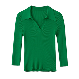 天谜针织衫polo领纯色休闲简约上衣2023春季女装TMi231125