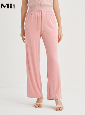 天谜直筒裤肌理透气弹力休闲抽绳阔腿裤2023夏季女装TMi232205