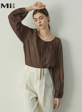 天谜小衫圆领宽松通勤质感优雅雪纺上衣2024秋季女装TMi243017