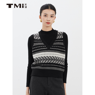 天谜针织两件套半高领基础打底针织背心2025冬季女装TMi254121