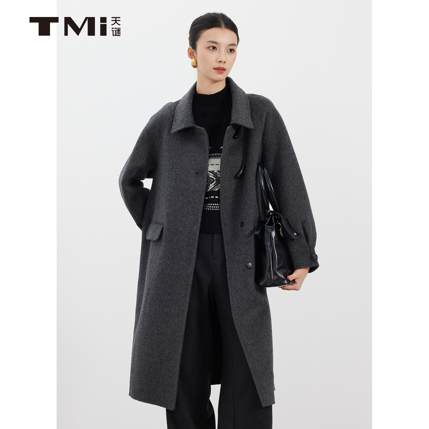 天谜直筒中长款优雅气质大衣