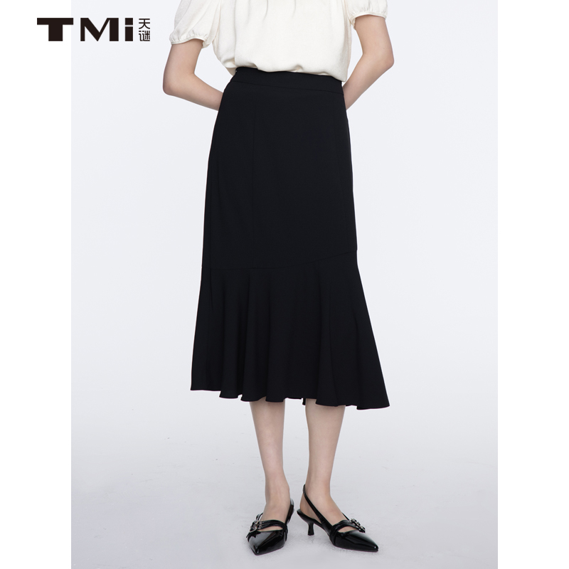 天谜鱼尾裙黑色半身裙