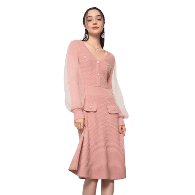 天谜仙女风百褶针织长裙