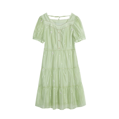 天谜清新百褶A版雪纺连衣裙