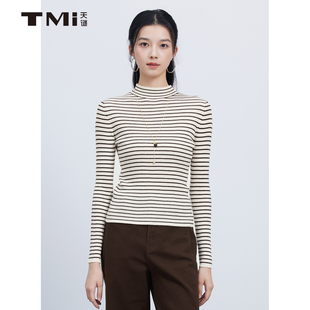 天谜百搭条纹针织衫半高领基础打底衫2025秋季女装新品TMi253051