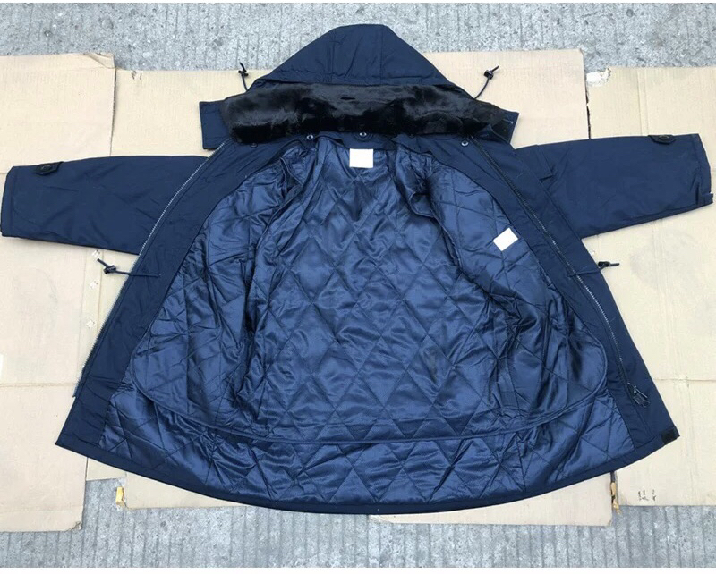 保真老库存藏青色大衣户外防风带毛领冬季加厚防寒保暖工作服大衣