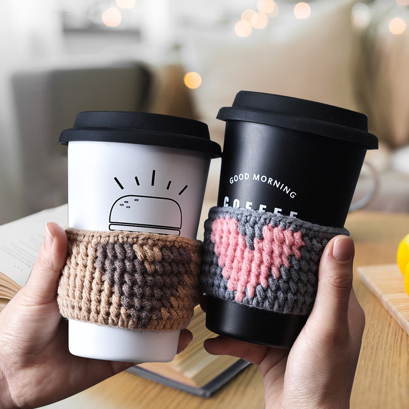 可爱防烫手工编织隔热杯套