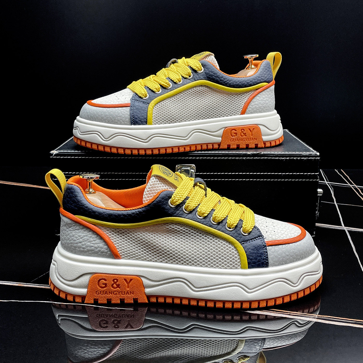 厚底板鞋2026夏季新款透气超火男鞋青春潮流时尚拼色男士休闲鞋子