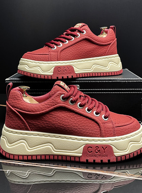 软底板鞋男款2026春季新款本命年红色男鞋增高厚底百搭男士休闲鞋