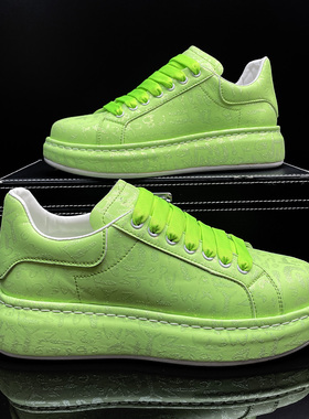 增高厚底松糕鞋男鞋春季新款绿色潮鞋韩版百搭板鞋时尚男士休闲鞋