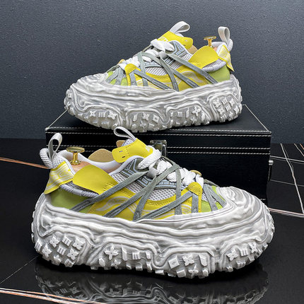 老爹鞋男款2025秋季透气网面鞋增高厚底溶解鞋百搭男鞋运动休闲鞋