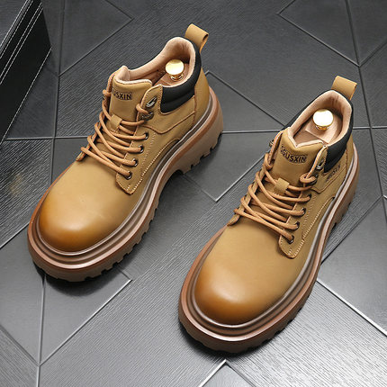 真皮马丁靴男款秋冬加绒保暖男鞋百搭短筒靴子高街高帮工装靴厚底