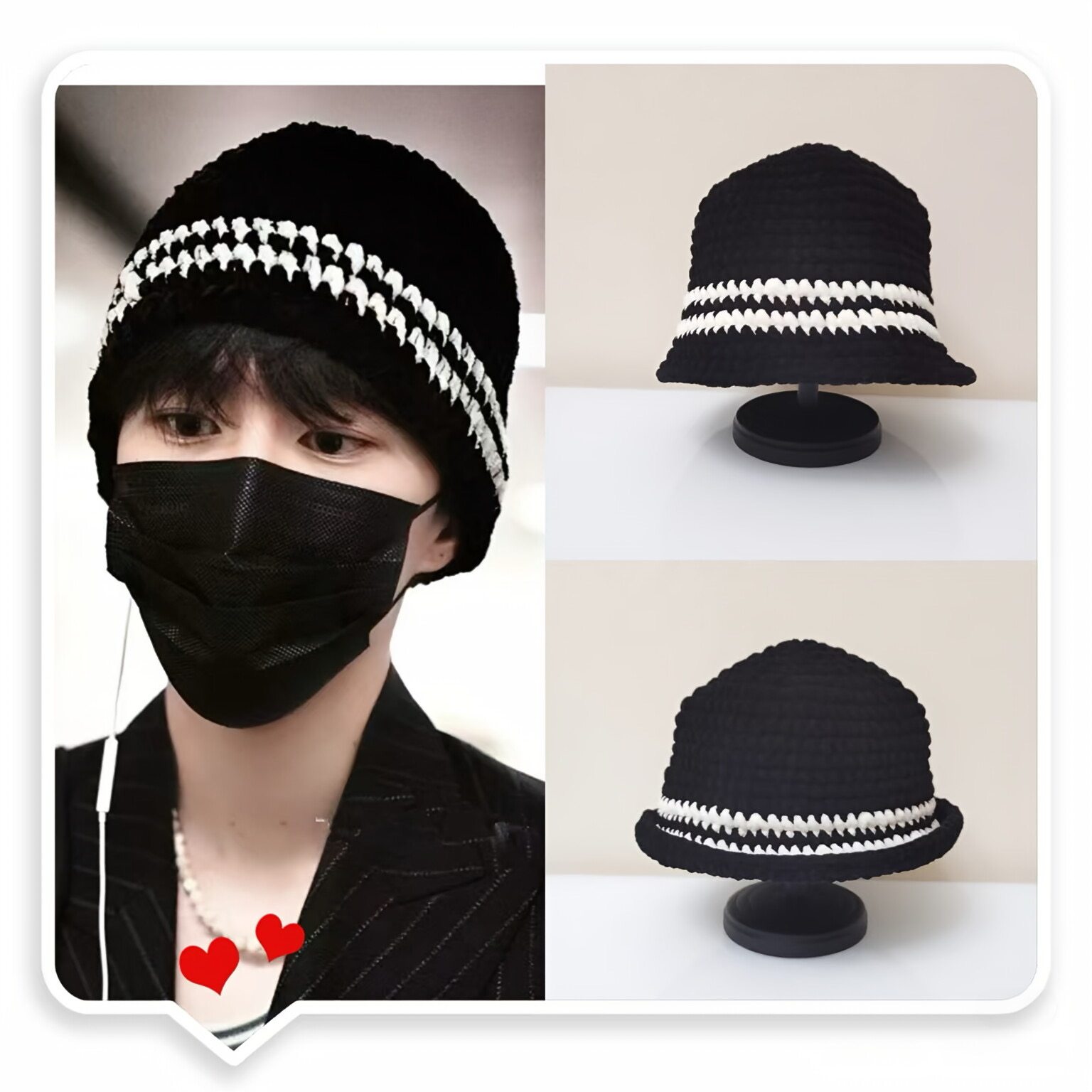 范丞丞同款帽子黑白条纹帽毛线手工编织渔夫帽创意礼物diy材料包