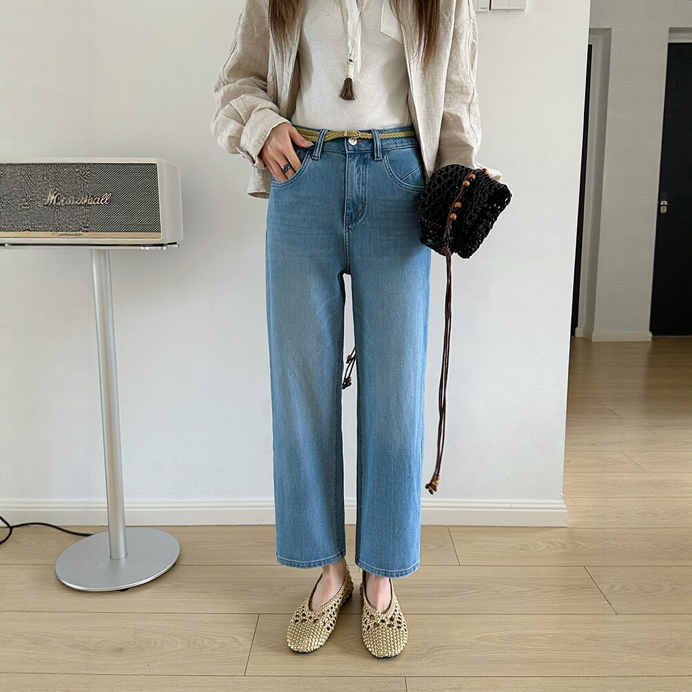 BEKISS贝斯78333阔腿牛仔裤女2026春季新款高腰直筒裤九分奶奶裤