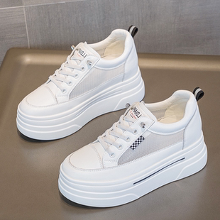 2026新款休闲风内增高小白鞋女夏透气网面厚底百搭小个子真皮潮鞋