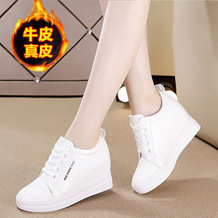 坡跟旅游运动休闲鞋 超火爆款 2025新款 7cm内增高女鞋 真皮小白鞋
