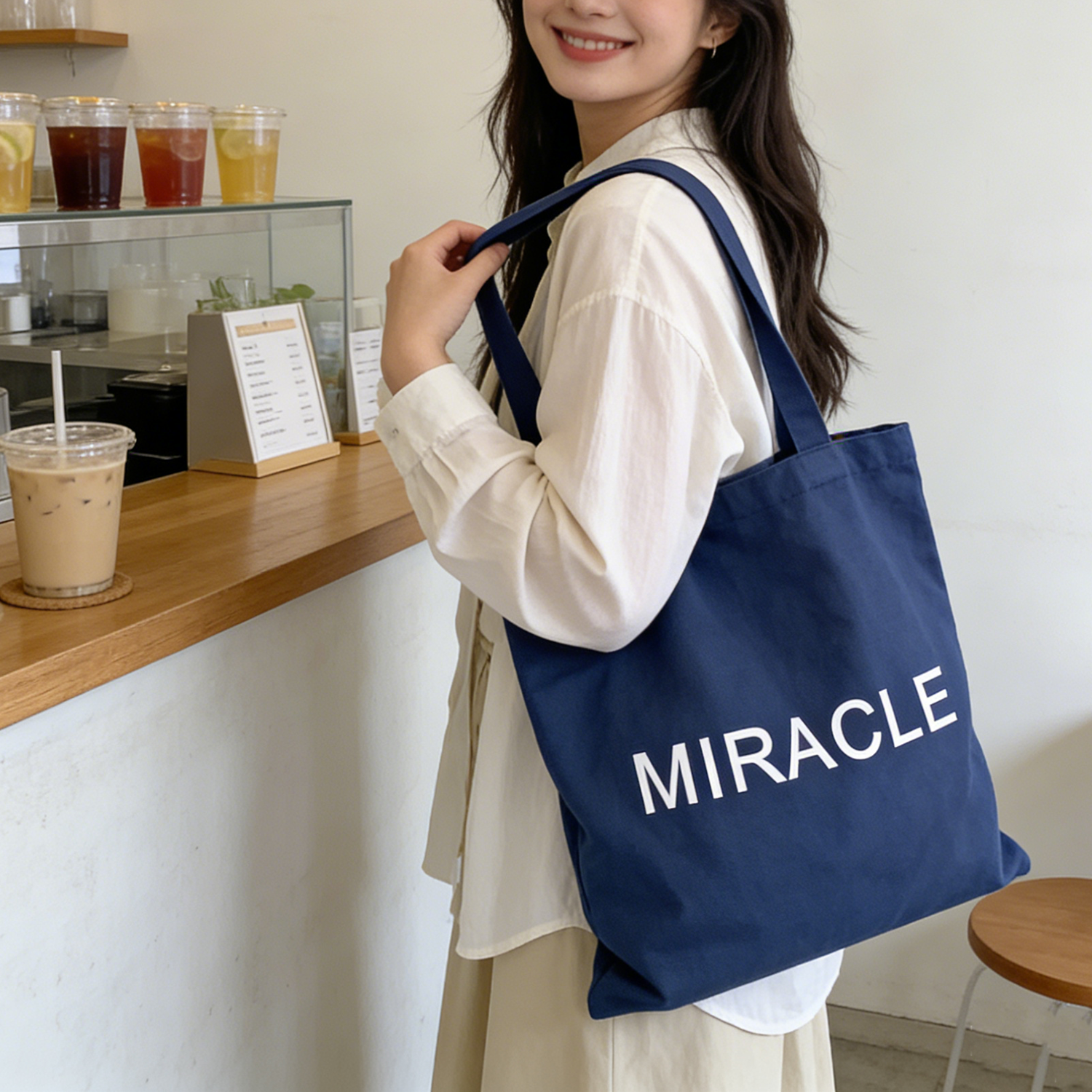 蓝色字母包MIRACLE大容量帆布包