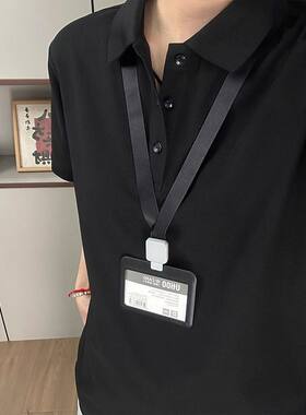 纯黑色短袖t恤男女夏季高级感痞帅翻领polo衫美式重磅正肩五分袖