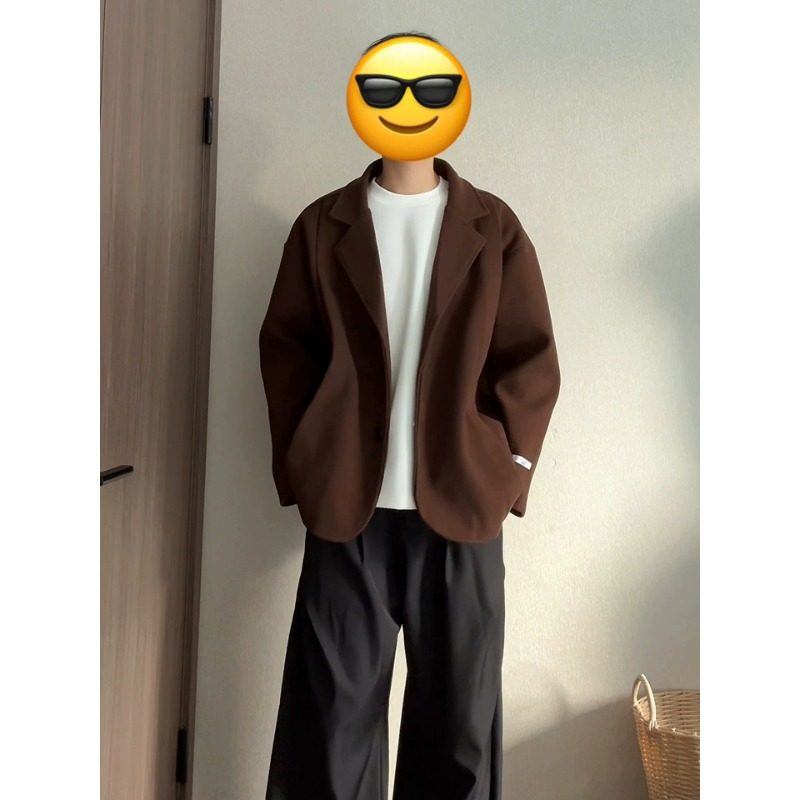 棕色英伦风西装外套男款秋冬季韩系穿搭短款风衣夹克加厚呢子大衣