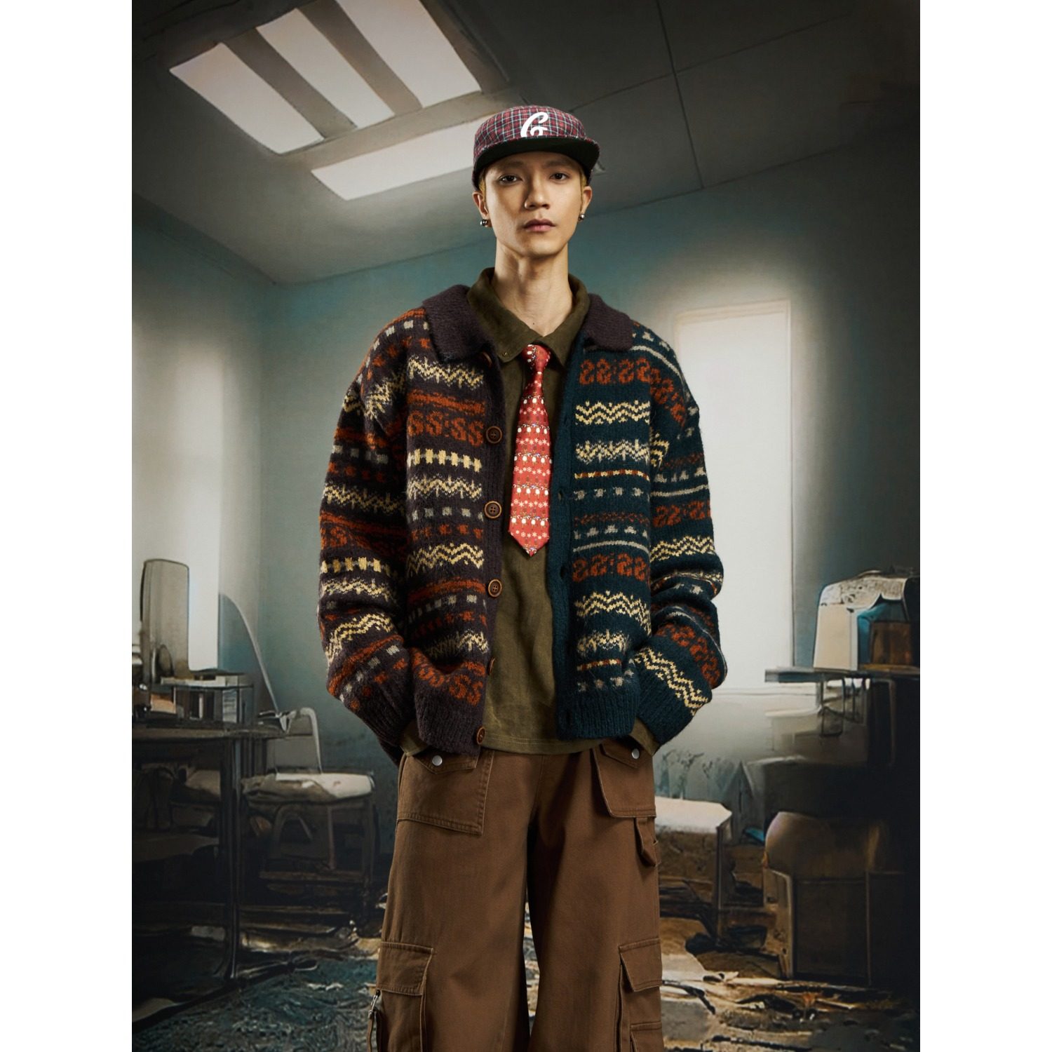 费尔岛撞色翻领针织开衫男女秋冬季宽松慵懒风保暖提花毛衣外套潮,男装,针织衫/毛衣,淘宝优惠券,粉丝福利购,淘宝优惠卷