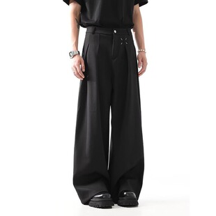 夏季高级感2026新款设计休闲裤男宽松阔腿裤直筒垂感百搭拖地长裤