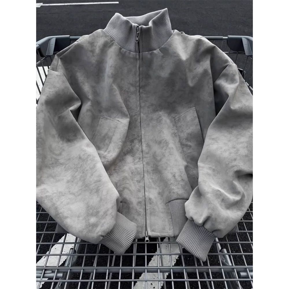 bomber飞行pu皮夹克男春秋季短款高级感痞帅美式cleanfit扎染外套