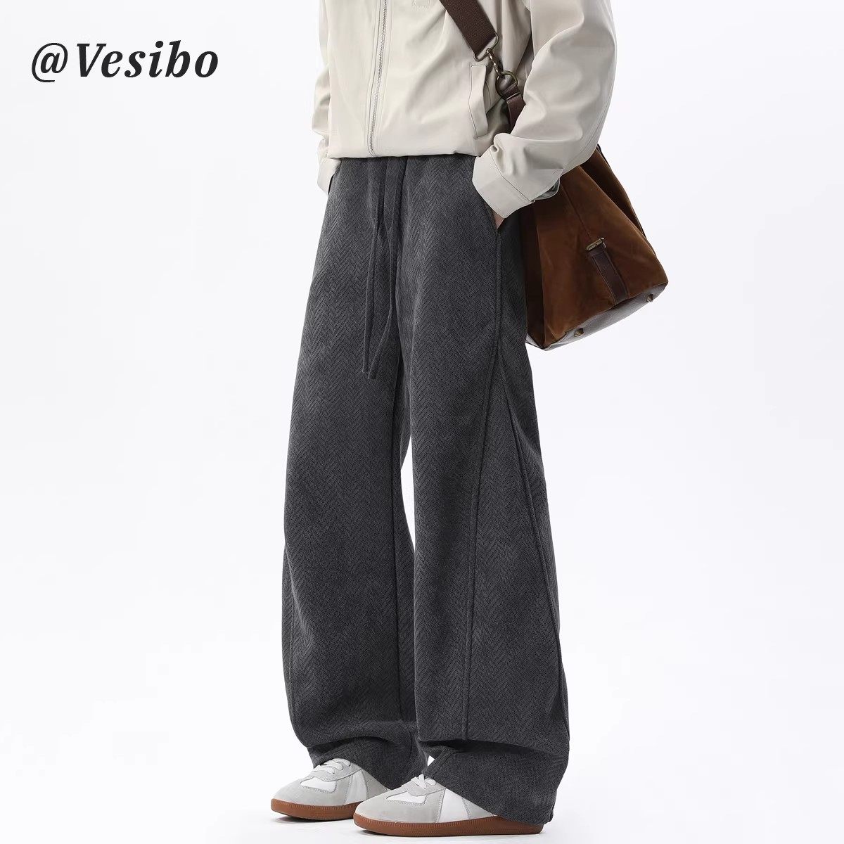 人字纹加绒休闲裤男秋冬季美式拼接宽松运动长裤复古保暖直筒裤子,男装,休闲裤,淘宝优惠券,粉丝福利购,淘宝优惠卷