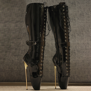 18厘米超高跟芭蕾舞不过膝高筒靴细跟尖头恨天高系带SM定制大码女