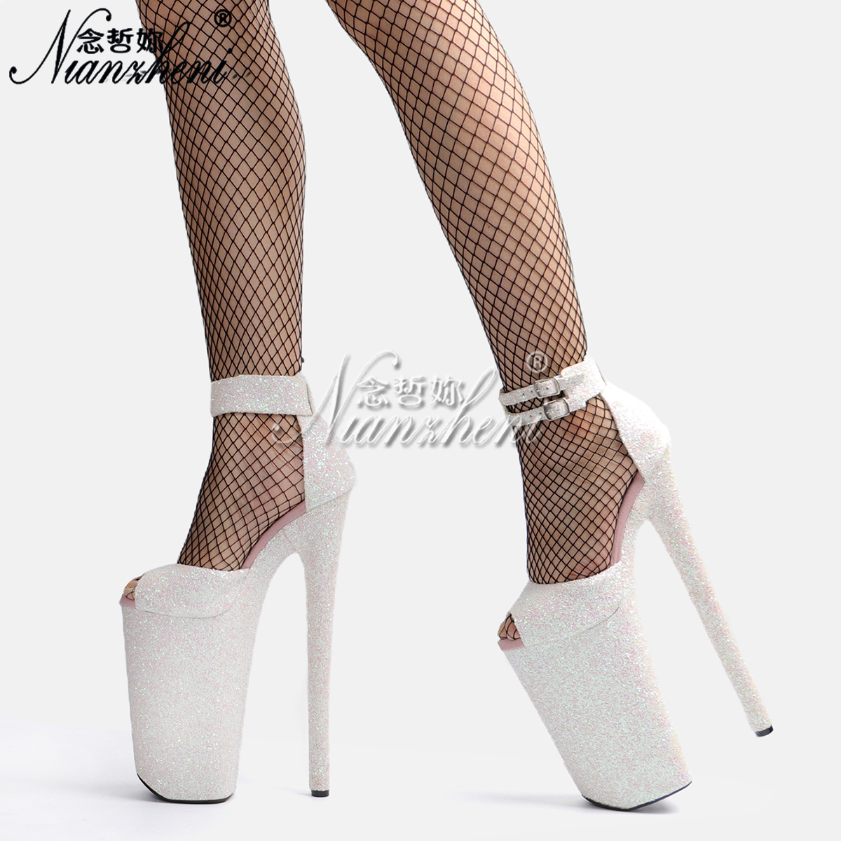 模特走秀高跟鞋车展T台26厘米超高跟鞋细跟防水台大码包跟凉鞋女