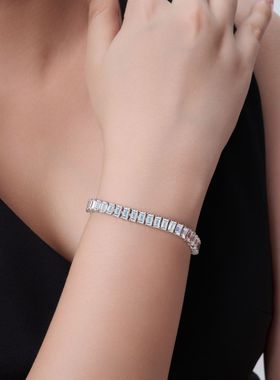 莫桑石纯银长方弹簧扣手链网球链