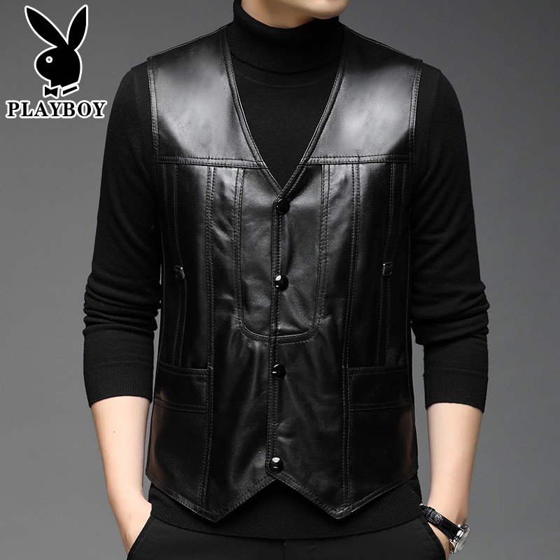真皮马甲男士春秋中老年羊皮背心