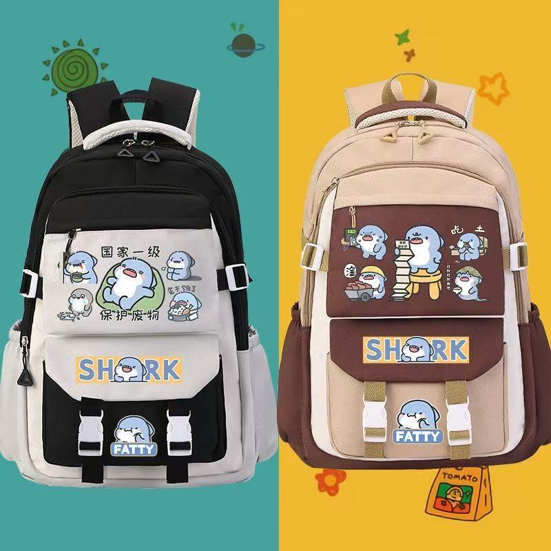 肥肥鲨鱼搞怪表情动漫周边书包男女初中小学生卡通二次元双肩背包