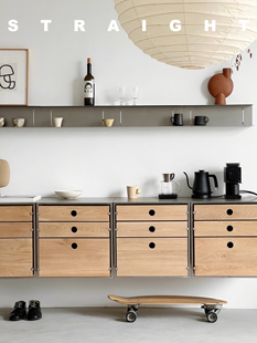 STRAIGHT原创进口白橡木斗柜上墙柜子收纳柜餐边柜床头实木不锈钢