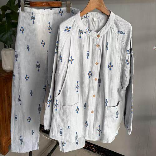 纯棉双层纱布月子服哺乳睡衣套装春秋季全棉产后喂奶待产清仓处理