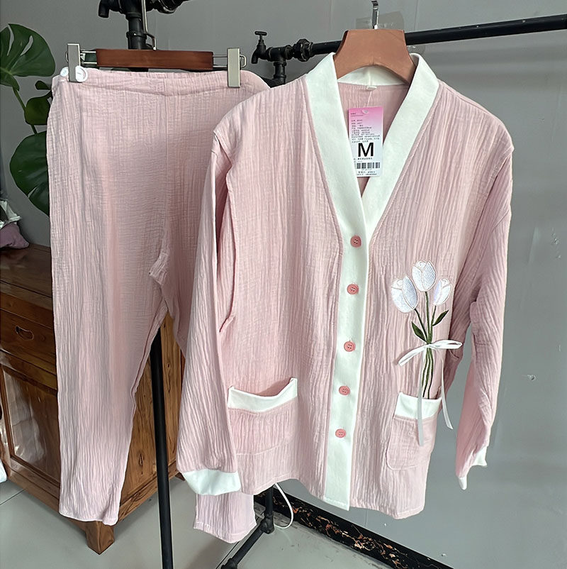 微瑕处理全棉纱布月子服春夏季孕妇喂奶产妇产后棉哺乳睡衣套装