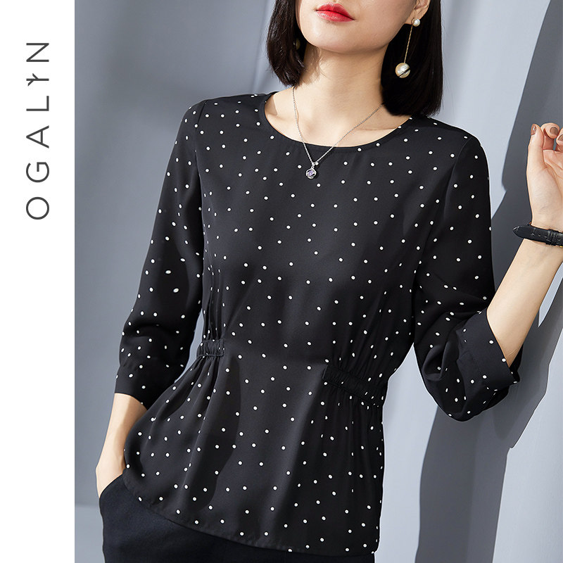 秋季新款雪纺衫2020时尚洋气收腰显瘦超仙七分袖百搭小波点上衣女