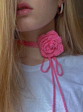 新款小众发饰精致简约百搭闺蜜港风日韩配饰花朵毛线编织项圈